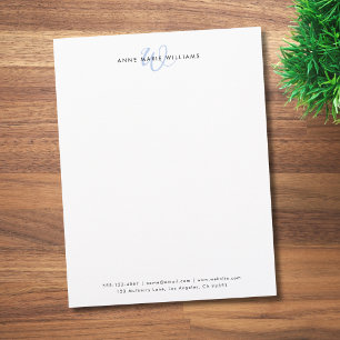 Modern Light Blue Script Monogram Letterhead