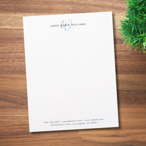 Modern Light Blue Script Monogram Letterhead