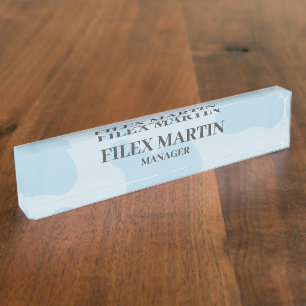 Modern Light Blue Stylish Business Custom Desk Name Plate