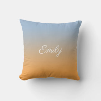 Modern Light Blue to Orange Gradient Script Name Throw Pillow