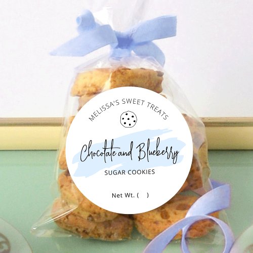 Modern Light Blue Watercolor Cookies Packaging Classic Round Sticker