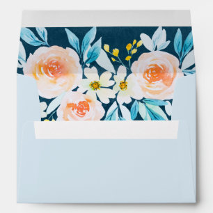 Modern Light Blue Watercolor Floral Wedding Envelope