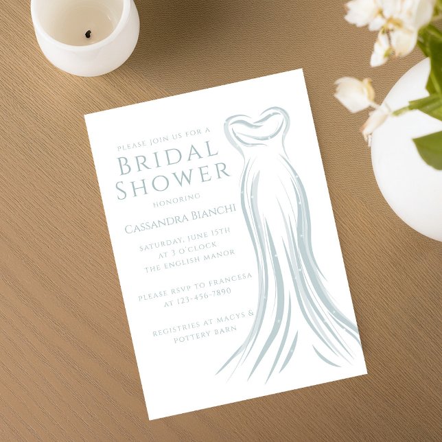 Modern Light Blue Wedding Dress Bridal Shower Invitation (Creator Uploaded)