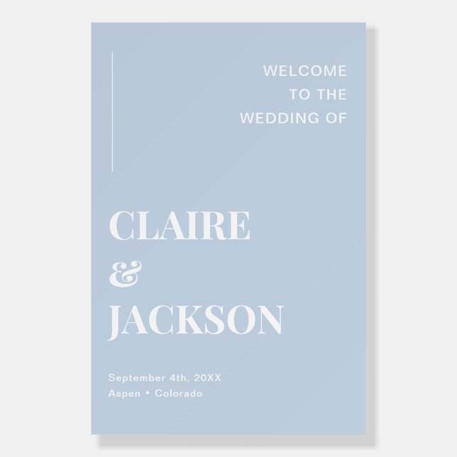 Modern Light Blue Wedding Welcome Foam Board (Front)