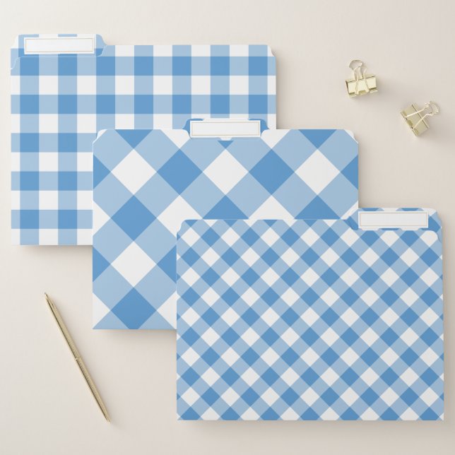 Modern Light Blue White Buffalo Check Pattern File Folder (Set)
