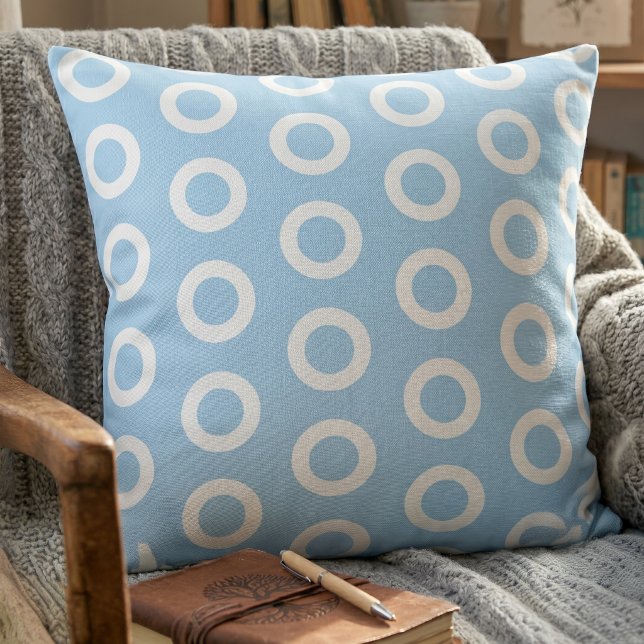 Modern Light Blue White Circle Ring Pattern  Throw Pillow (Creator Uploaded)