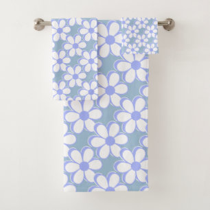 Modern Light Blue & White Flowers Bath Towel Set