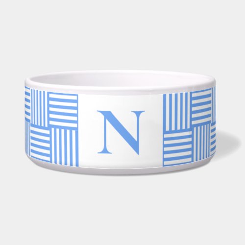 Modern Light Blue White Striped New Puppy Monogram Bowl