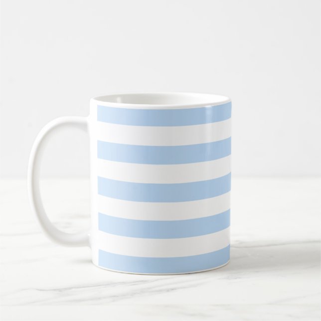Modern Light blue white stripes beach Mug (Left)