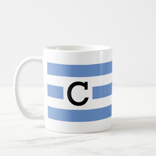 Modern Light blue white stripes monogrammed Coffee Mug
