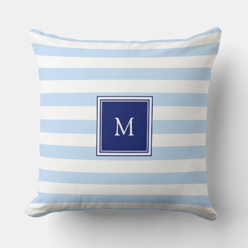 Modern light blue  white stripes pattern monogram throw pillow