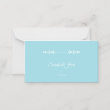 Modern Light Blue &White Wedding Folded Place Card