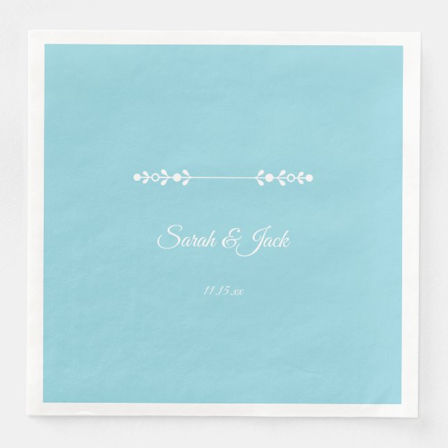 Modern Light Blue & White Wedding Paper Dinner Napkins (Front)