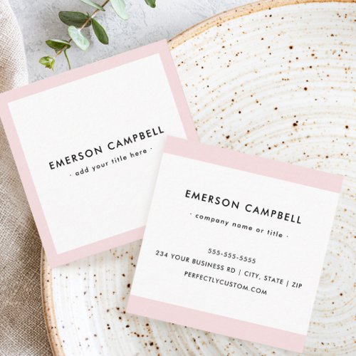 Modern light blush pink border professional square business card
