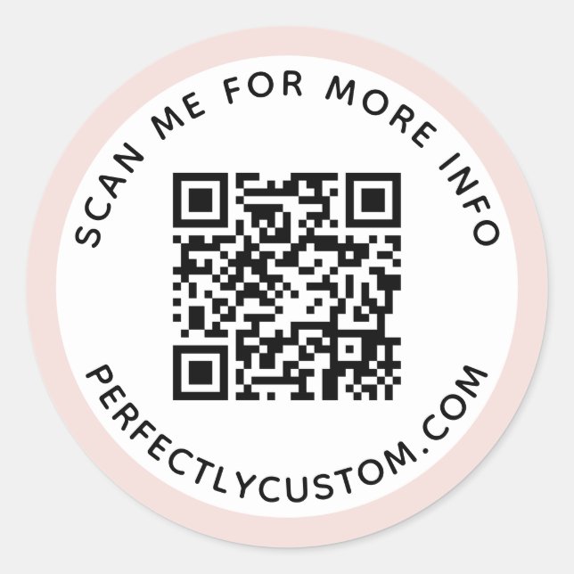 Modern light blush pink border QR code and text Classic Round Sticker (Front)