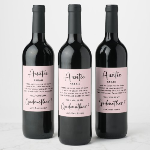 Modern Light Blush Pink Godmother Proposal Wine Label