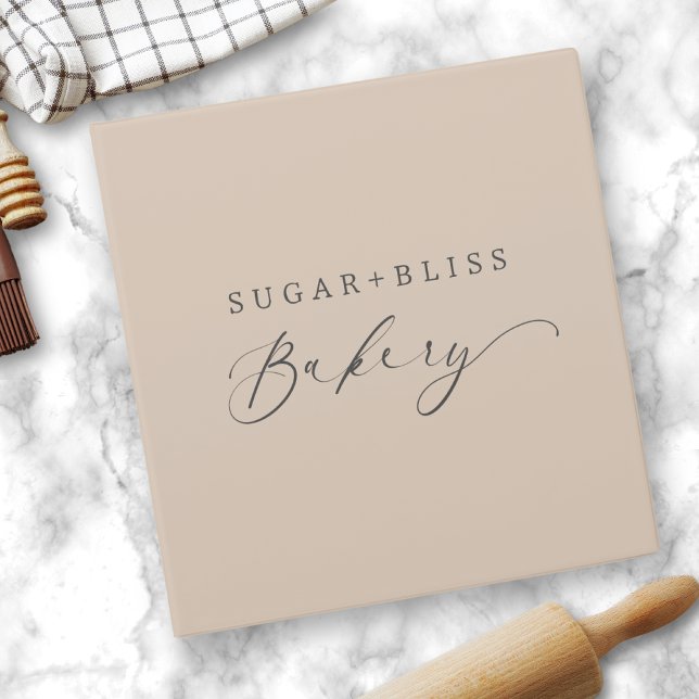 Modern Light Brown Beige Handwritten Script Bakery 3 Ring Binder (Creator Uploaded)