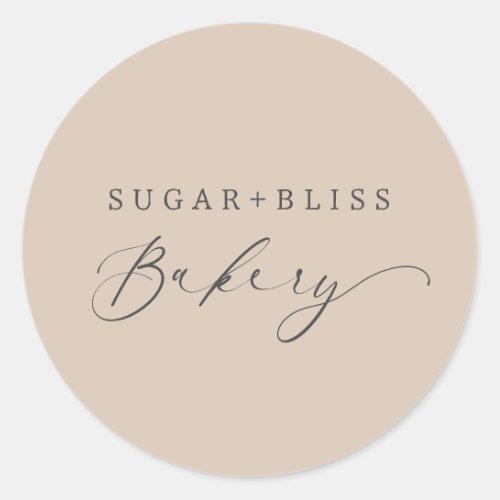 Modern Light Brown Beige Handwritten Script Bakery Classic Round Sticker