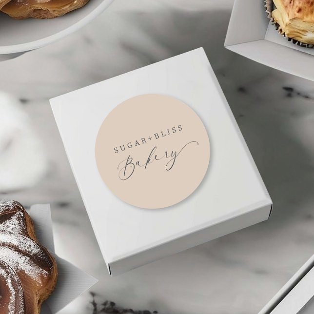 Modern Light Brown Beige Handwritten Script Bakery Classic Round Sticker (Creator Uploaded)