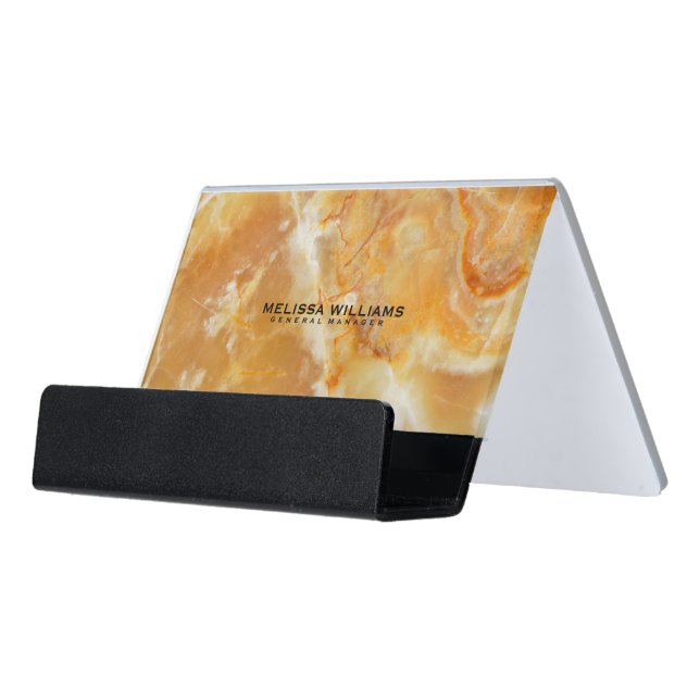 Modern Light Brown Marble Stone Texture Desk Business Card Holder (Angled Front)