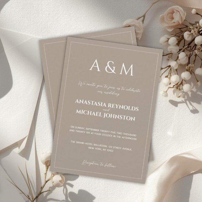 Modern light brown minimalist wedding invitation (Creator Uploaded)