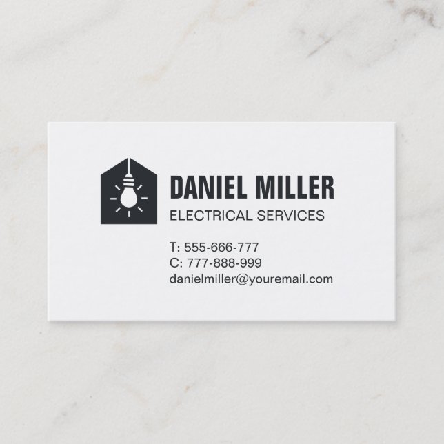 Modern Light Bulb House Icon Electrician Business Card (Front)