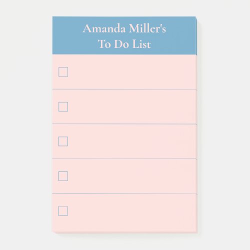 Modern Light Coral Blue To Do List with Name Post_it Notes