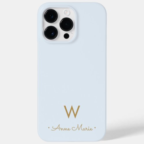 Modern Light Dusty Blue Gold Script Monogram Case_Mate iPhone 14 Pro Max Case