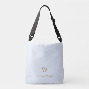 Modern Light Dusty Blue Gold Script Monogram Crossbody Bag