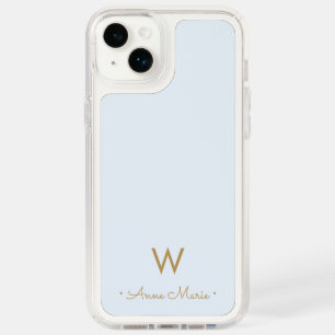 Modern Light Dusty Blue Gold Script Monogram Speck iPhone 14 Plus Case