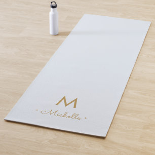 Modern Light Dusty Blue Gold Script Monogram Yoga Mat