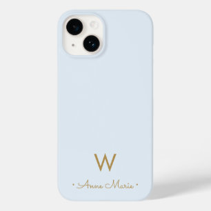 Modern Light Dusty Blue Script Monogram Case-Mate iPhone 14 Case