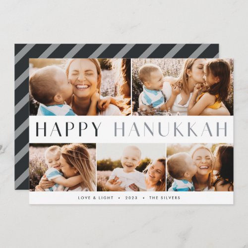 Modern Light  Elegant Hanukkah 5 Photo Collage Ho Holiday Card