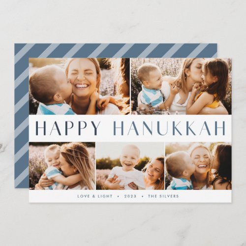 Modern Light  Elegant Hanukkah 5 Photo Collage Holiday Card