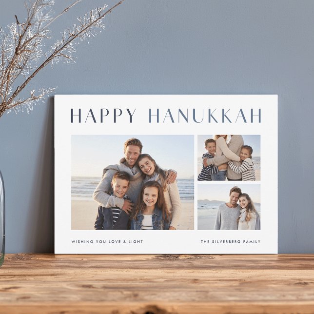 Modern Light | Elegant Hanukkah Photo Collage Holiday Card (Creator Uploaded)