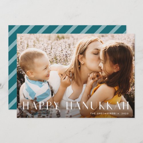 Modern Light  Elegant Single Photo Hanukkah Holiday Card