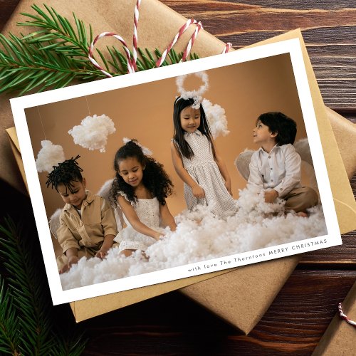 Modern Light Frame Gray MERRY CHRISTMAS Photo Holiday Card