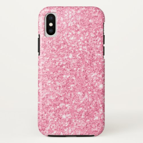 Modern Light Girly Pink Faux Glitter Texture iPhone X Case
