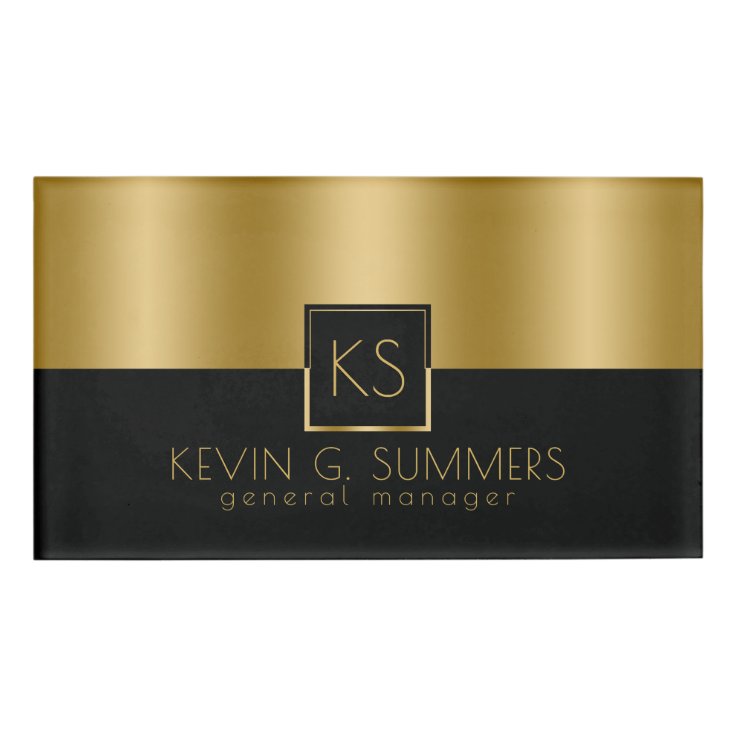 Modern Light Gold & Black Geometric Design Name Tag Zazzle