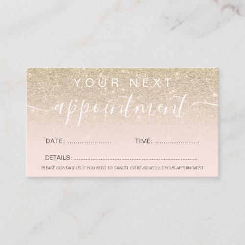 Modern light gold glitter blush ombre professional appointment card