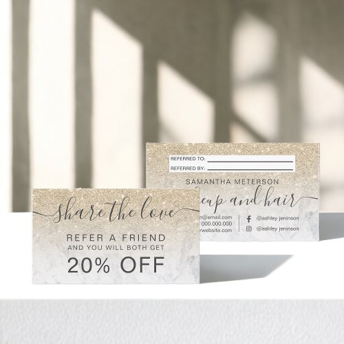 Modern light gold glitter marble ombre chic referral card