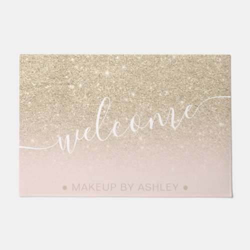 Modern light gold glitter ombre welcome makeup doormat