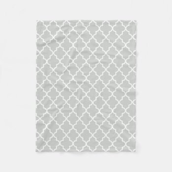 Modern Light Gray And White Moroccan Quatrefoil Fleece Blanket by cardeddesigns at Zazzle