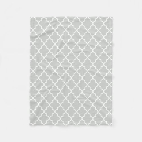 Modern Light Gray and White Moroccan Quatrefoil Fleece Blanket