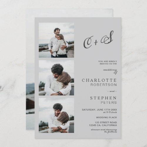Modern light gray casual initials photo wedding invitation