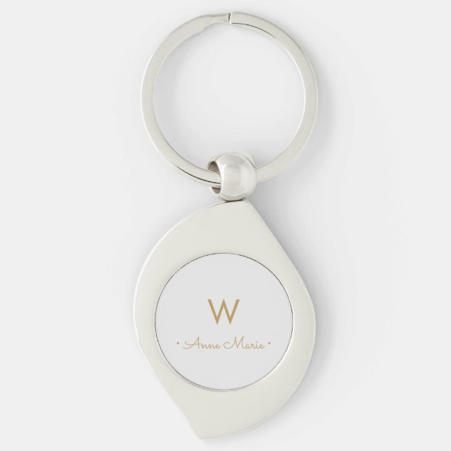 Modern Light Gray Gold Minimalist Monogram Keychain (Front)