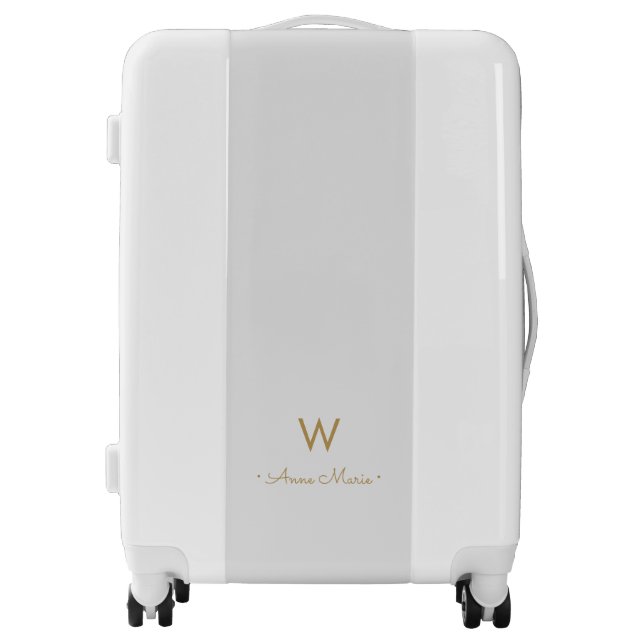 Modern Light Gray Gold Minimalist Monogram Luggage (Front)