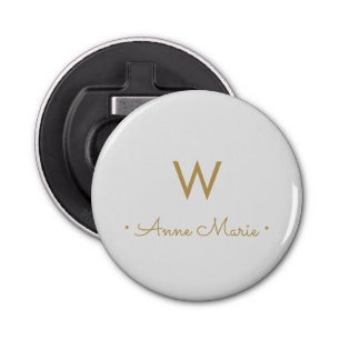 Modern Light Gray Gold Script Monogram Bottle Opener