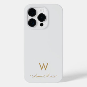 Modern Light Gray Gold Script Monogram Case-Mate iPhone 14 Pro Case