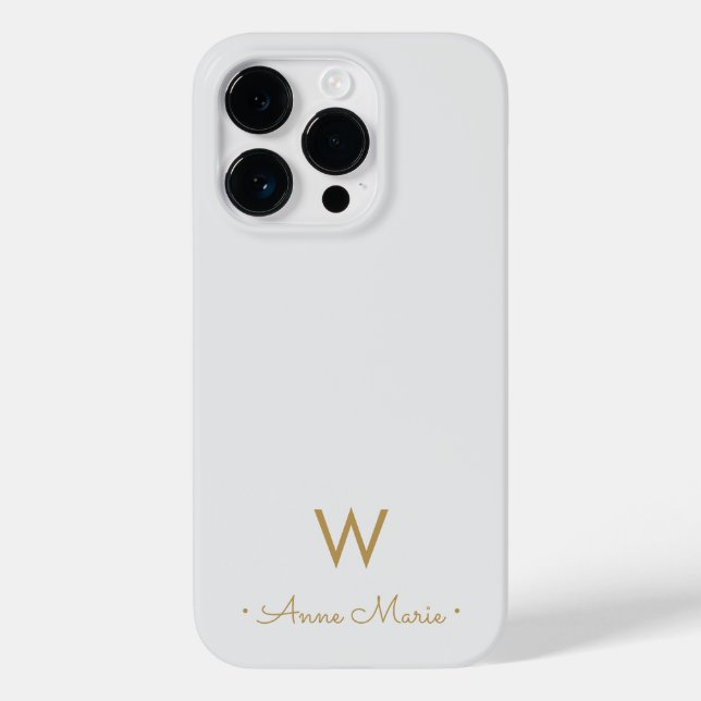 Modern Light Gray Gold Script Monogram Case-Mate iPhone Case (Back)